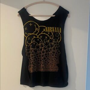 NIRVANA Black and Gold Graphic Muscle Tee